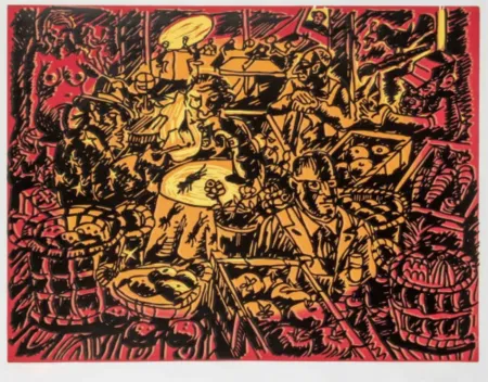 リノリウム彫版 Immendorff - Cafe de Flore I