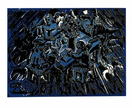 リノリウム彫版 Immendorff - Söhne der Sonne I