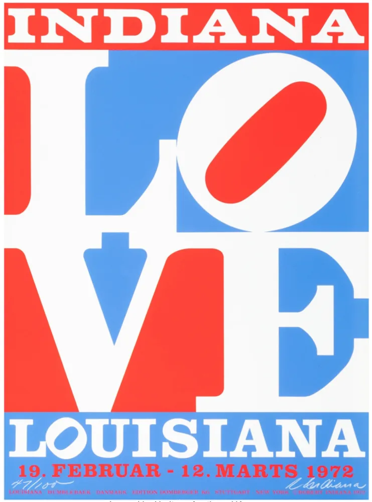 シルクスクリーン Indiana - Louisiana, LOVE, 1972 - Hand-signed