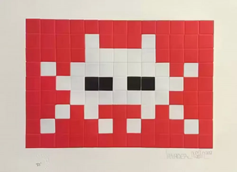 シルクスクリーン Invader - Invasion White (with Red and Black)