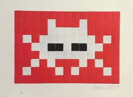 シルクスクリーン Invader - Invasion White (with Red and Black)