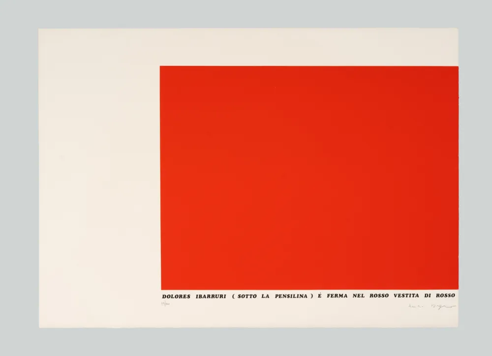 シルクスクリーン Isgro - Dolores Ibarruri (sotto la pensilina) è ferma nel rosso vestita di rosso