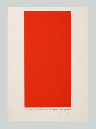 シルクスクリーン Isgrò - Fidel Castro (a destra) sale nel rosso vestito di rosso