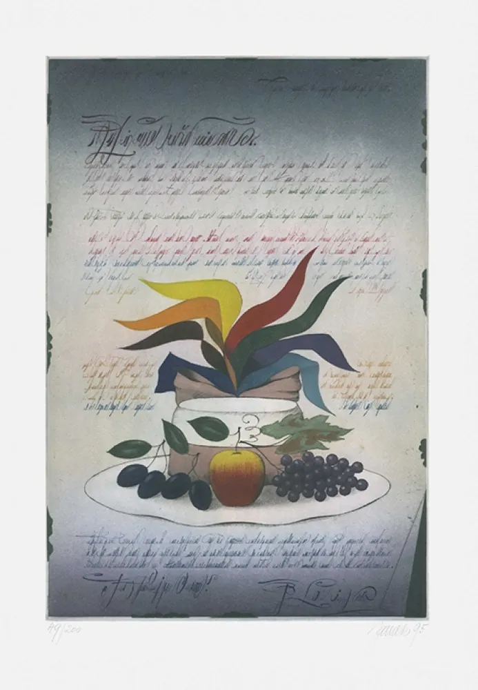 エッチングと　アクチアント Janak - Komposition mit Früchten