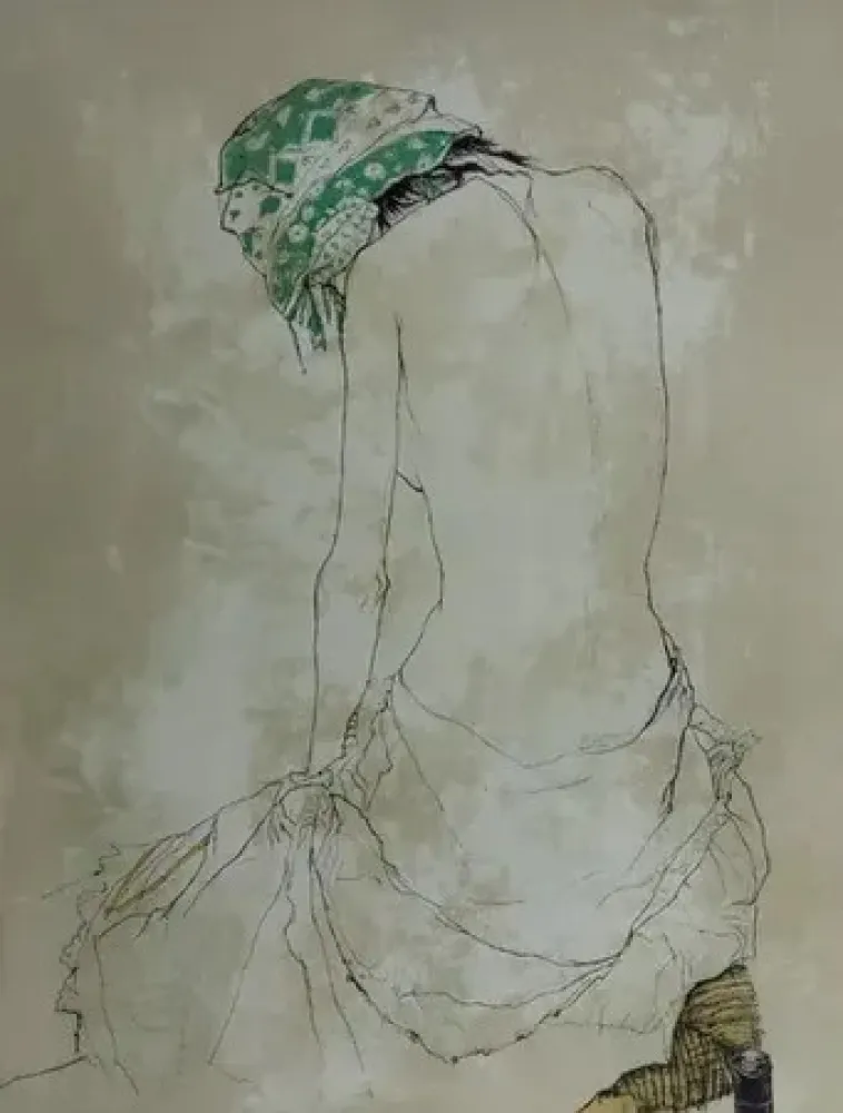 リトグラフ Jansem - Foulard vert (1993)