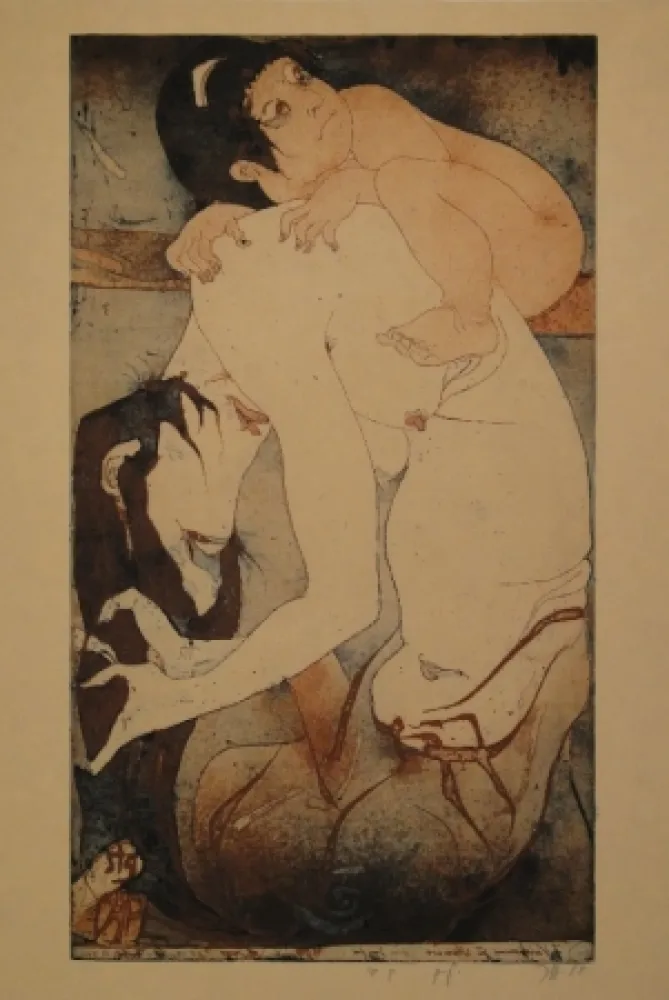 エッチングと　アクチアント Janssen - Die Bergfrau Yamauba und das Riesenkind Kintaro