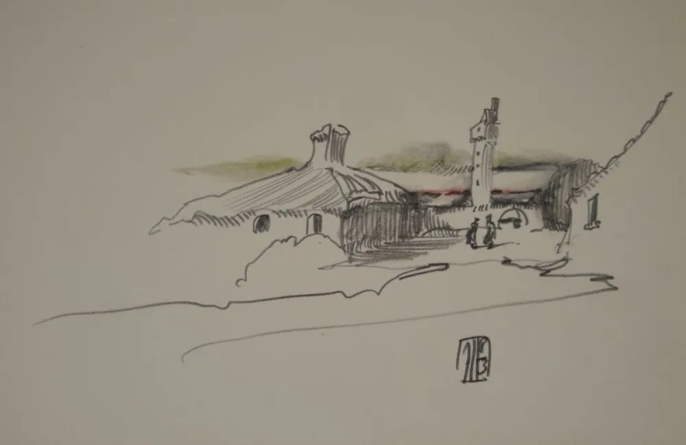 技術的なありません Janssen - (Nordische Landschaft mit Gebäuden, Turm und zwei Personen)