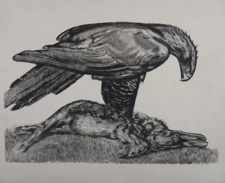 エッチング Jouve - Aigle enserrant un lièvre, c. 1930 - Deluxe suite!