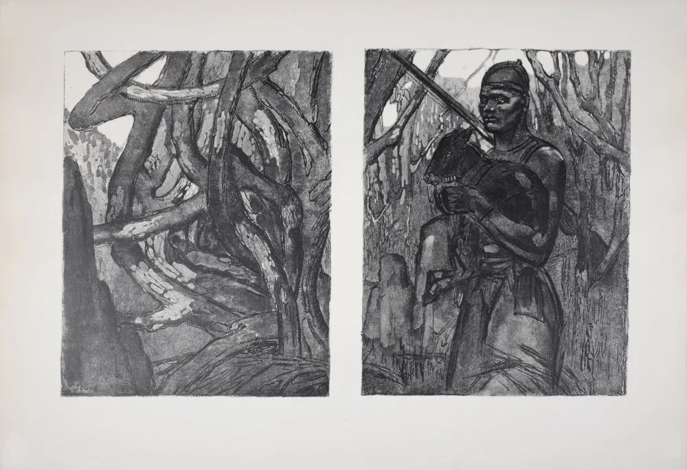 リトグラフ Jouve - Homme et animal