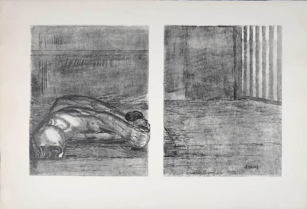 リトグラフ Jouve - Panthère capturée, 1934.