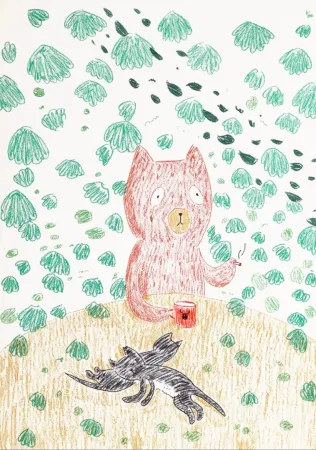 リトグラフ Kaga - Kumacchi in green 1