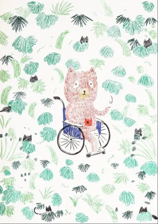 リトグラフ Kaga - Kumacchi in green 2