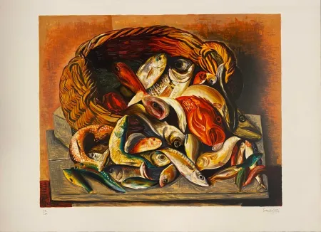 リトグラフ Kisling - Les poissons