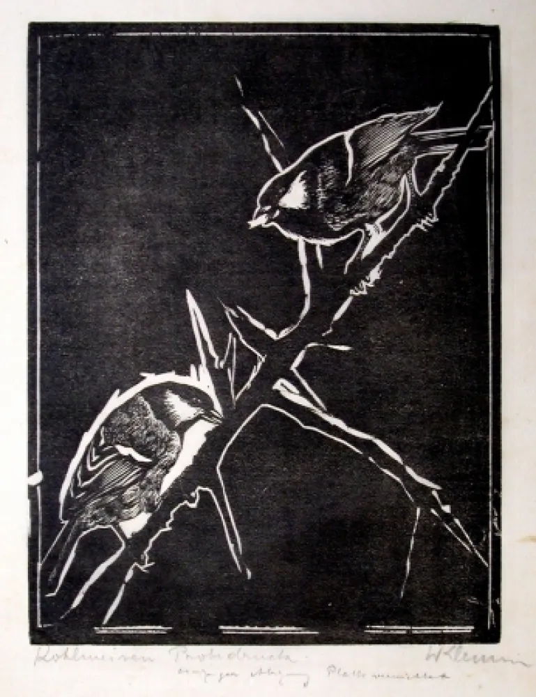 木版 Klemm - Kohlmeisen (Great Tits)