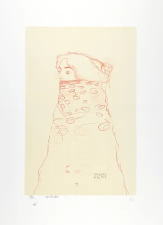 リトグラフ Klimt - La femme à l'écharpe, 1910 | Woman with Scarf, 1910 (Dame im Dreiviertelprofil nach links, den Mund und einen Teil der Frisur durch Umhang verdeckt)