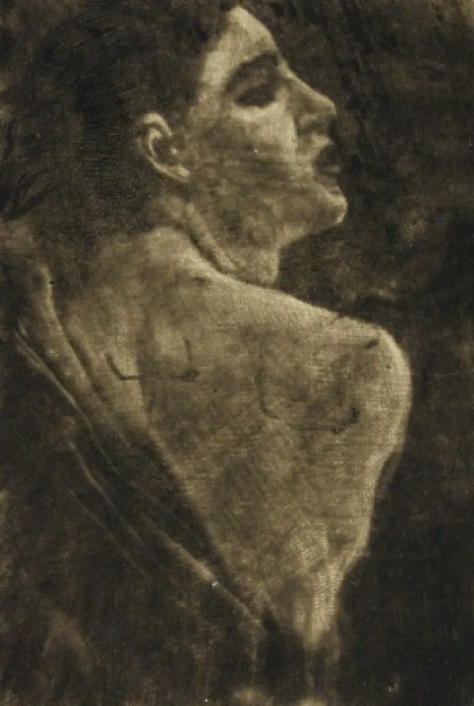 彫版 Klinger - Weibliche Halbfigur Schabkunstversuch.