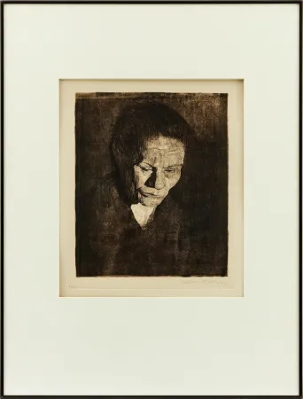 エッチング Kollwitz - Cabeza de Mujer hundida
