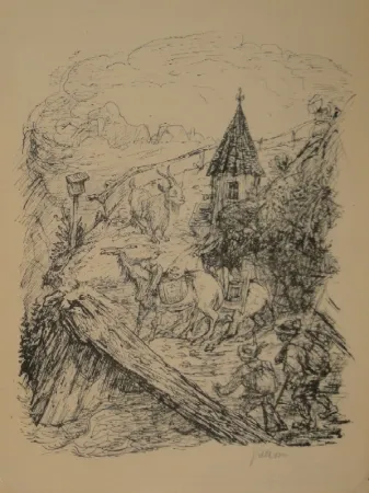 リトグラフ Kubin - Transport im Gebirge