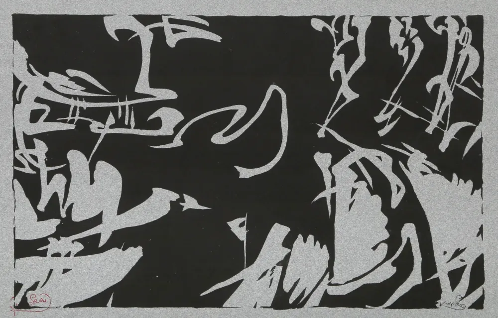 木版 Kupka - Bílé rytmy na černém