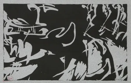 木版 Kupka - Bílé rytmy na černém