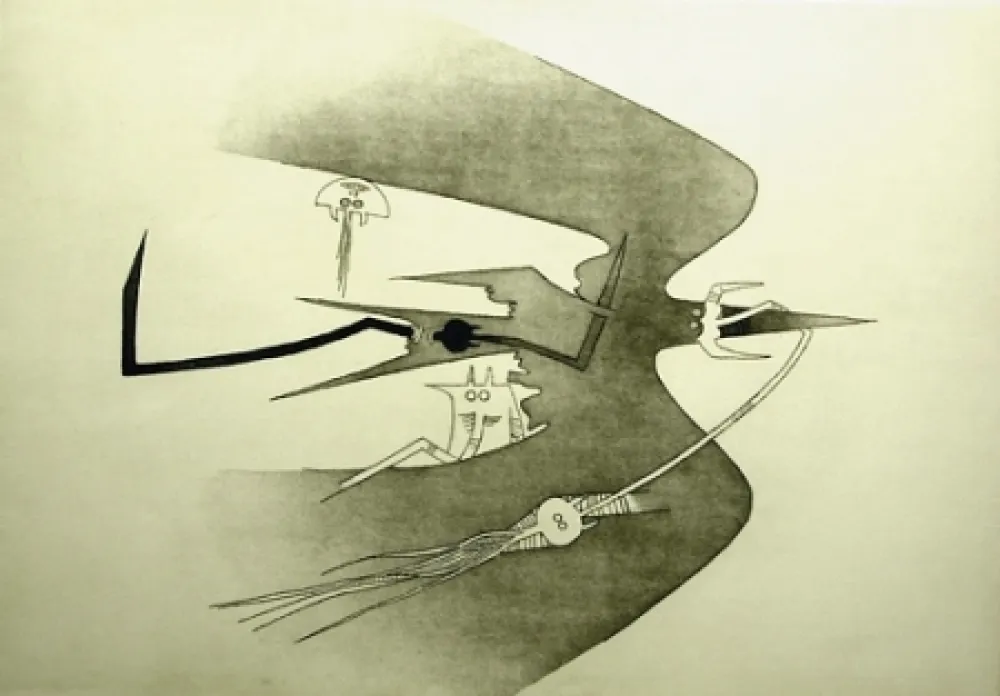 エッチングと　アクチアント Lam - Des hommes- oiseaux, des nageurs-courbes