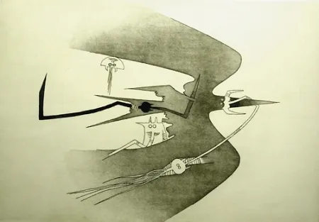 エッチングと　アクチアント Lam - Des hommes- oiseaux, des nageurs-courbes