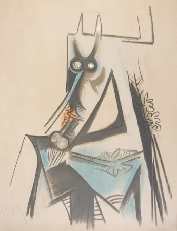 リトグラフ Lam - Les vaches sont maigres en Haïti