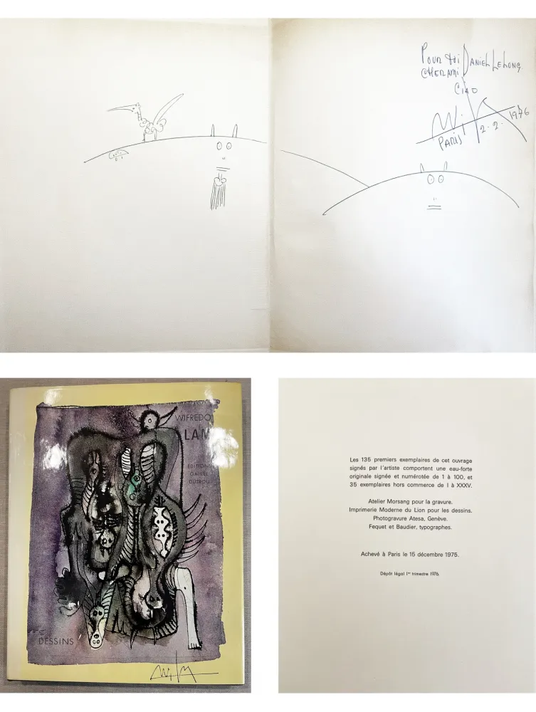 挿絵入り本 Lam - (P. Soupault) DESSINS. Avec un dessin original dédicacé et signé (1975)