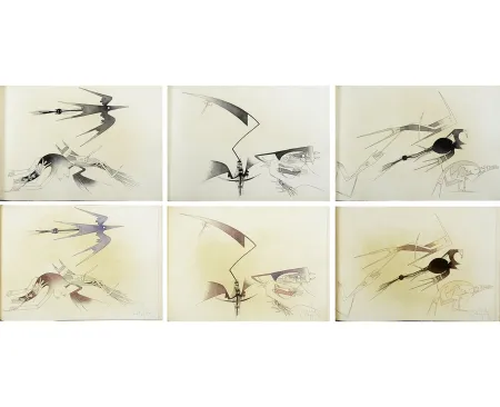 挿絵入り本 Lam - René Char. CONTRE UNE MAISON SÈCHE. 9 eaux-fortes originale + 9 la suite en couleurs signée (1975)