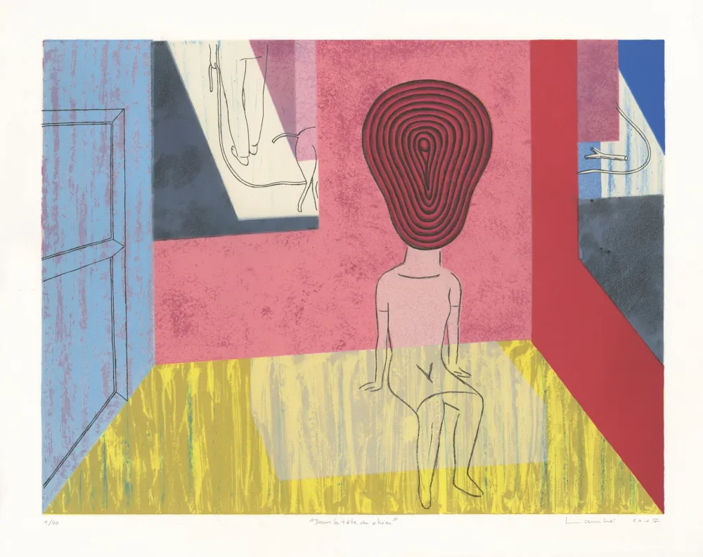 リトグラフ Lambé - Dans la tête du chien