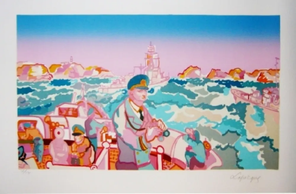 リトグラフ Lapicque - Manoeuvre en rade de Brest