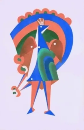 リトグラフ Larionov - Composition au paon