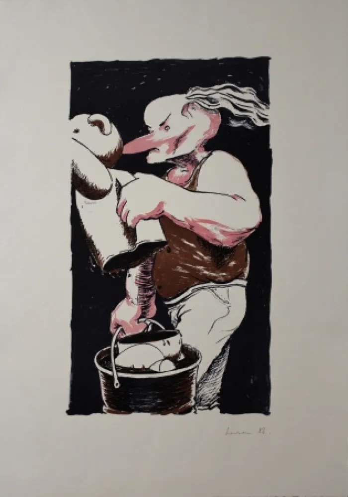 リトグラフ Larsen - The Assistant Helps Out