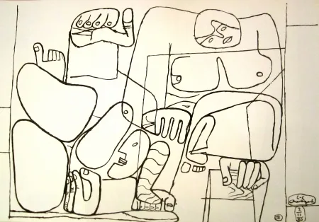 リトグラフ Le Corbusier - Black and White lithograph from the Portofolio “Cortège” - 1939. Fall of Barcelona