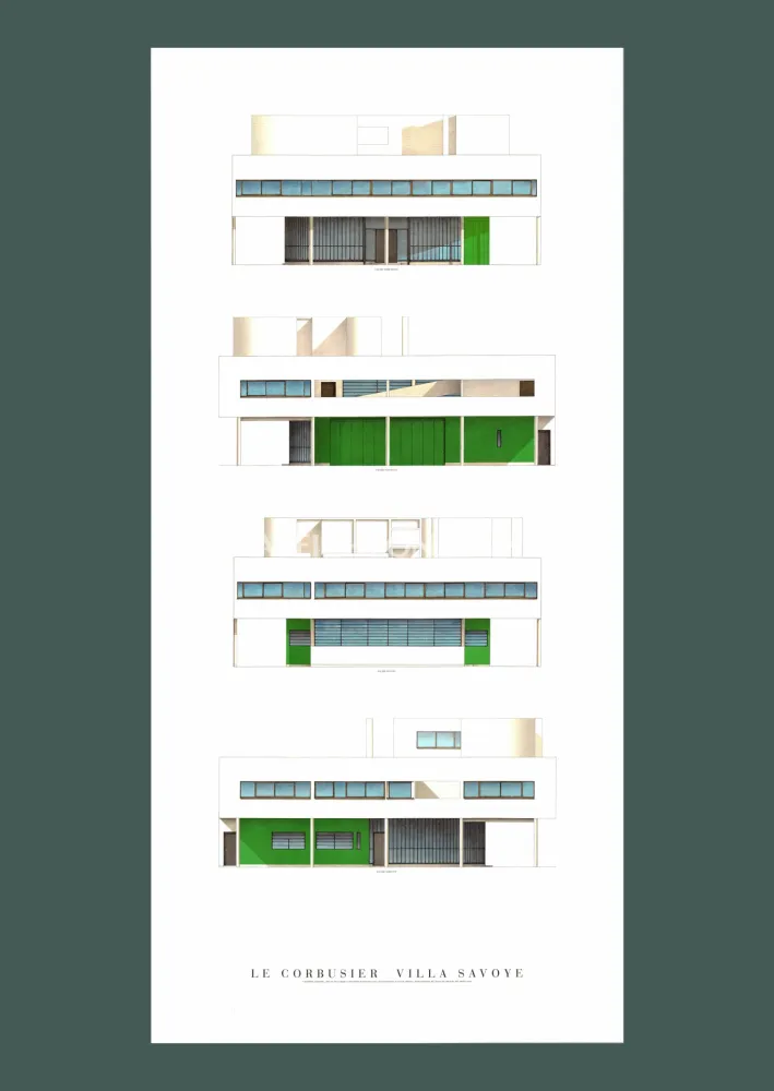 リトグラフ Le Corbusier - Le Corbusier: 'Villa Savoye, Four Elevations' Offset-lithograph