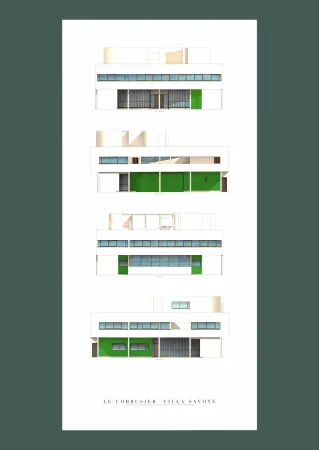リトグラフ Le Corbusier - Le Corbusier: 'Villa Savoye, Four Elevations' Offset-lithograph