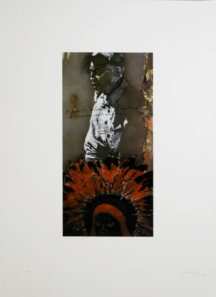 リトグラフ Le Gac - Le peintre absent, l'indien et le coureur automobile, 1995