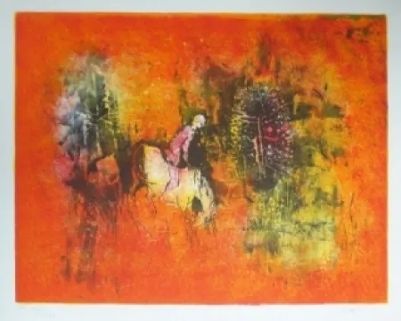 リトグラフ Lebadang - Cavalier dans la forêt