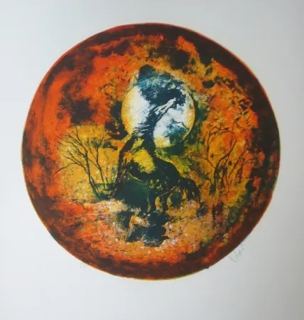 リトグラフ Lebadang - Cheval clair lune