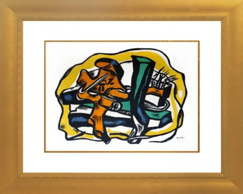 リトグラフ Leger - Composition sur fond Jaune