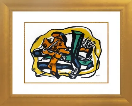 リトグラフ Leger - Composition sur fond Jaune