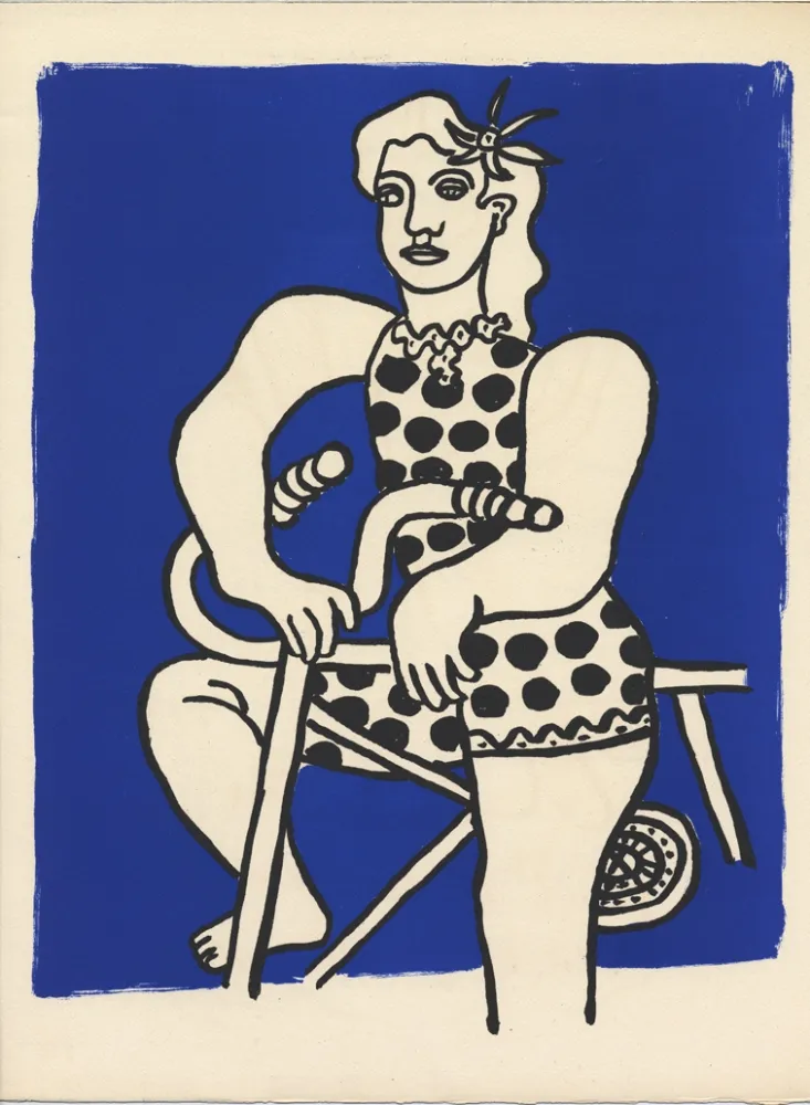 リトグラフ Leger - CYCLISTE SUR FOND BLEU (LE CIRQUE 1950)