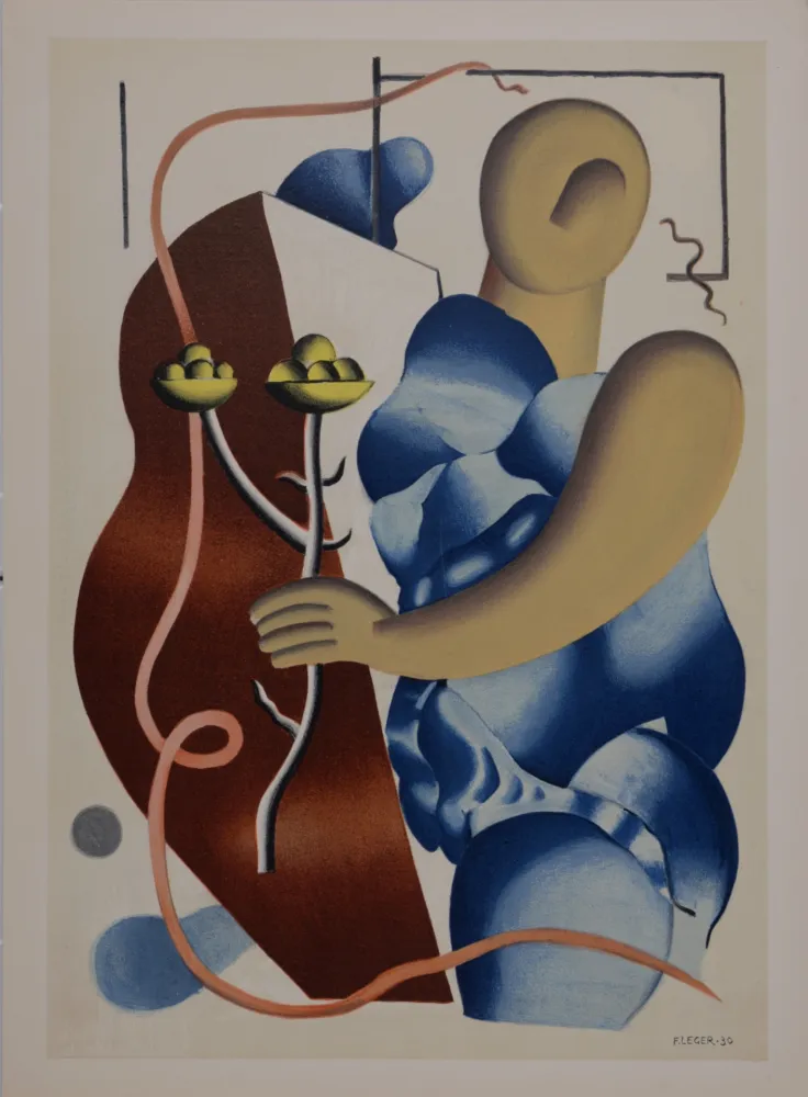 リトグラフ Leger - Femme tenant une fleur, 1955