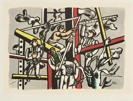 リトグラフ Leger - Fernad Legér (1881–1955) – Les constructeurs – Color lithograph on paper – 1950