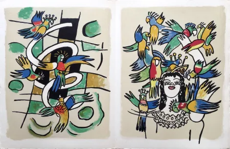 リトグラフ Leger - LA REINE DES PERROQUETS (CIRQUE. 1950)