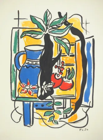 リトグラフ Leger - Nature morte au pichet bleu