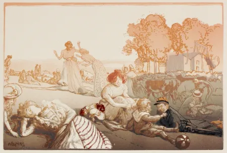 木版 Lepere - Sonntag vor den Thoren von Paris  (Bucolique moderne)