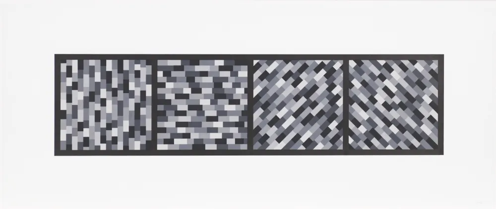 リノリウム彫版 Lewitt - Broken Gray Bands in Four Directions