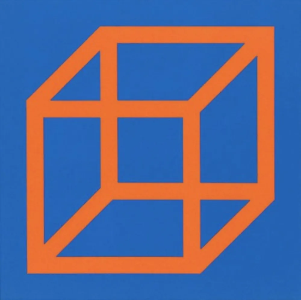リノリウム彫版 Lewitt - Cubes in Color on Color (Blue/Orange)