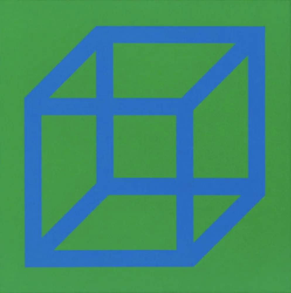 リノリウム彫版 Lewitt - Cubes in Color on Color (Green/Blue)